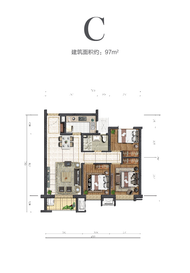 金輝中環(huán)云著97㎡戶型圖